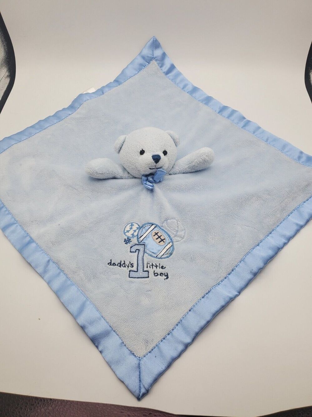 Carters Lovey Security Blanket Plush Teddy Bear Blue Daddy's #1 Little Boy Sport